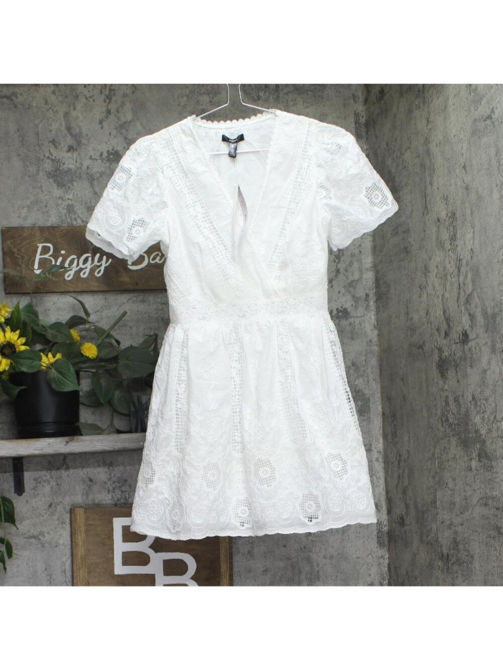 Aqua Womens Embroidered Lace V-Neck Mini Dress IDO14420 White S